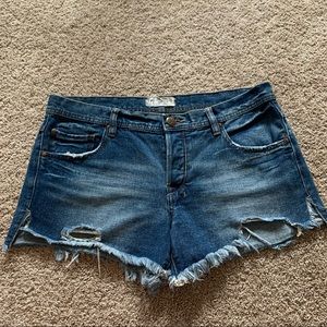 Free People Button Down Dark Wash Denim Shorts